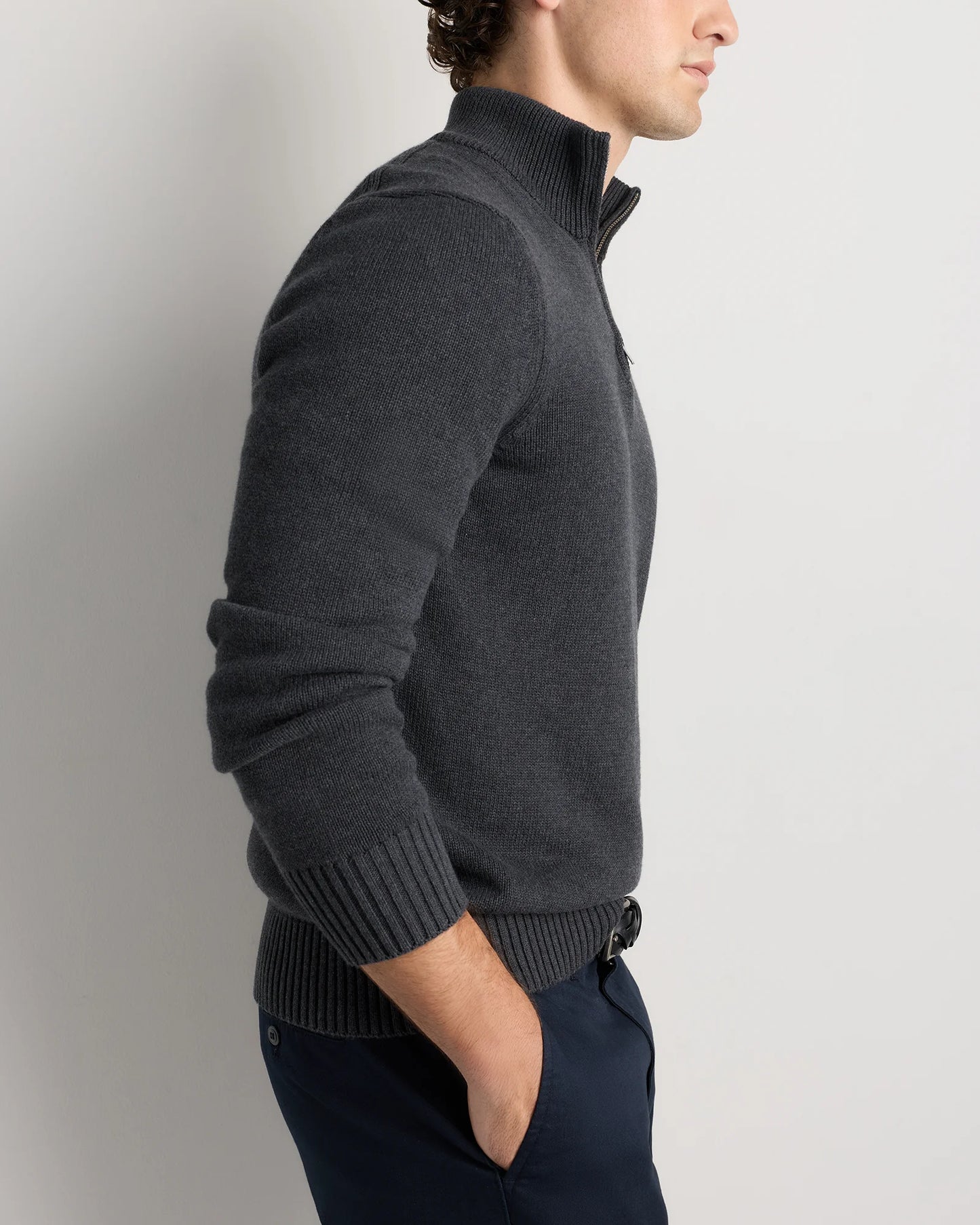 100% Organic Cotton Quarter-Zip Sweater - S / Moonstone Blue