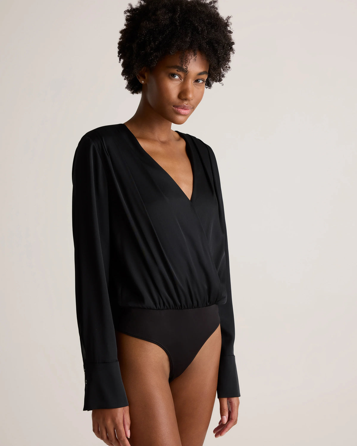 Washable Stretch Silk Surplice Bodysuit - XS / Moonstone Blue