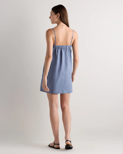 100% European Linen Mini Skort Dress - XS / Moonstone Blue