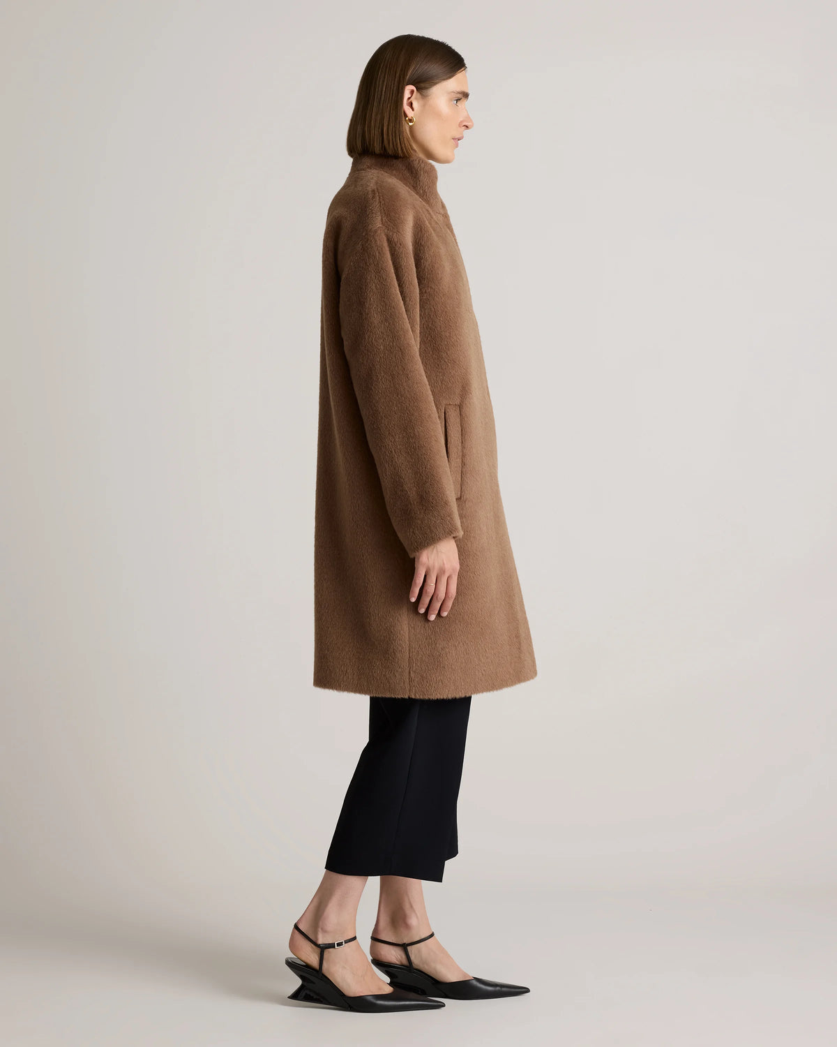 Alpaca-Wool Stand Collar Coat - XS / Rustic Brown