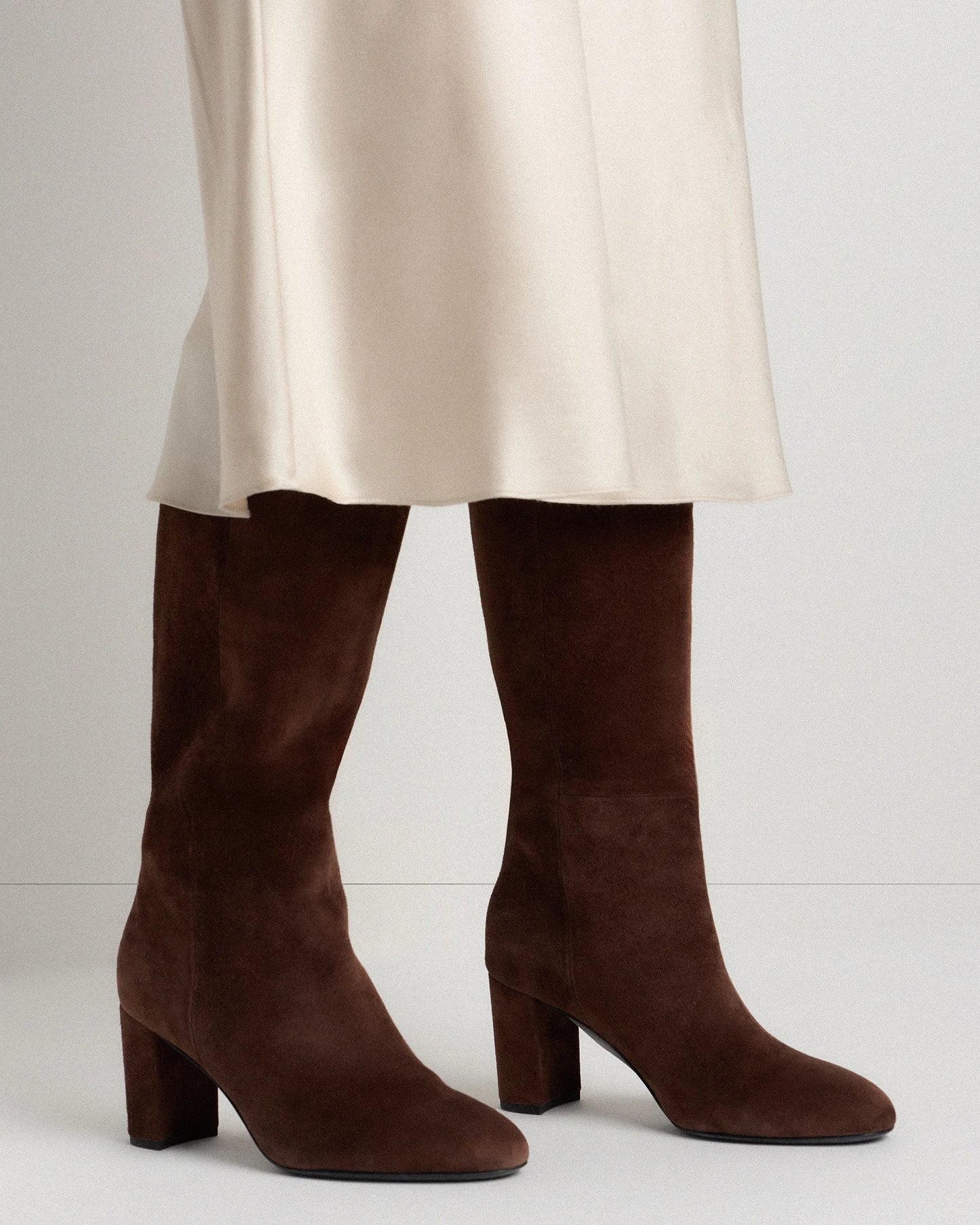 Italian Suede Block Heel Boots - 5 / Espresso Brown