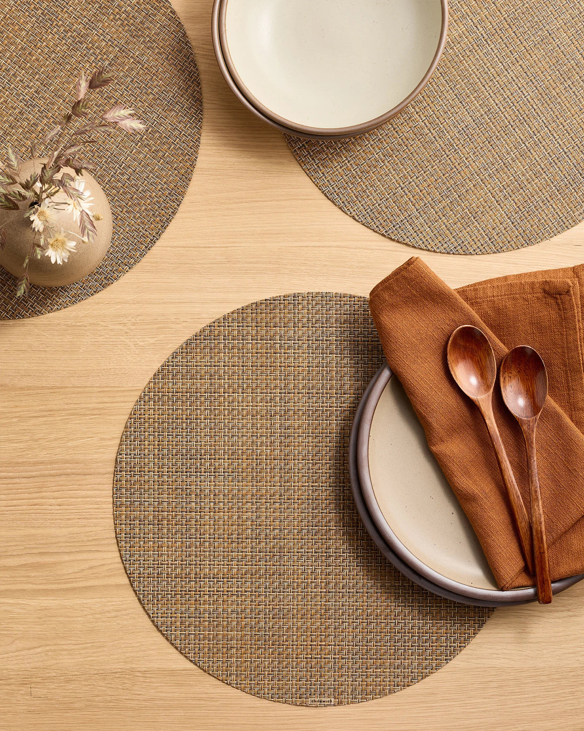 Basketweave Easy-Care Round Placemat, Set of 4 by Chilewich - One Size / Celadon