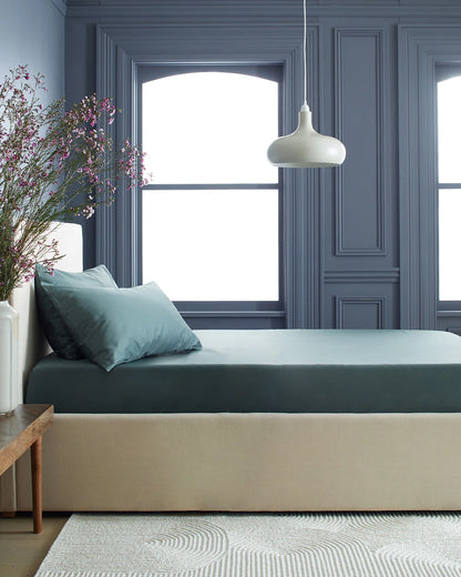 Luxury Organic Sateen Fitted Sheet Set - Cal King / Light Blue