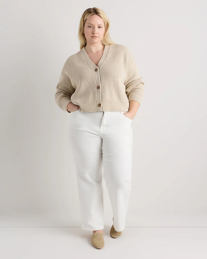 100% Organic Cotton Fisherman Boxy Cropped Cardigan - 1X / Black
