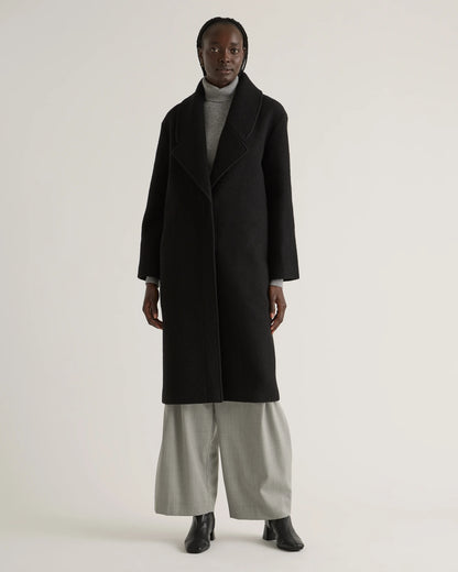 100% Merino Wool Shawl Collar Long Coat - XS / Heather Bone