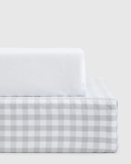 Organic Percale Gingham Crib Sheet 2-Pack - One Size / Blue Fog