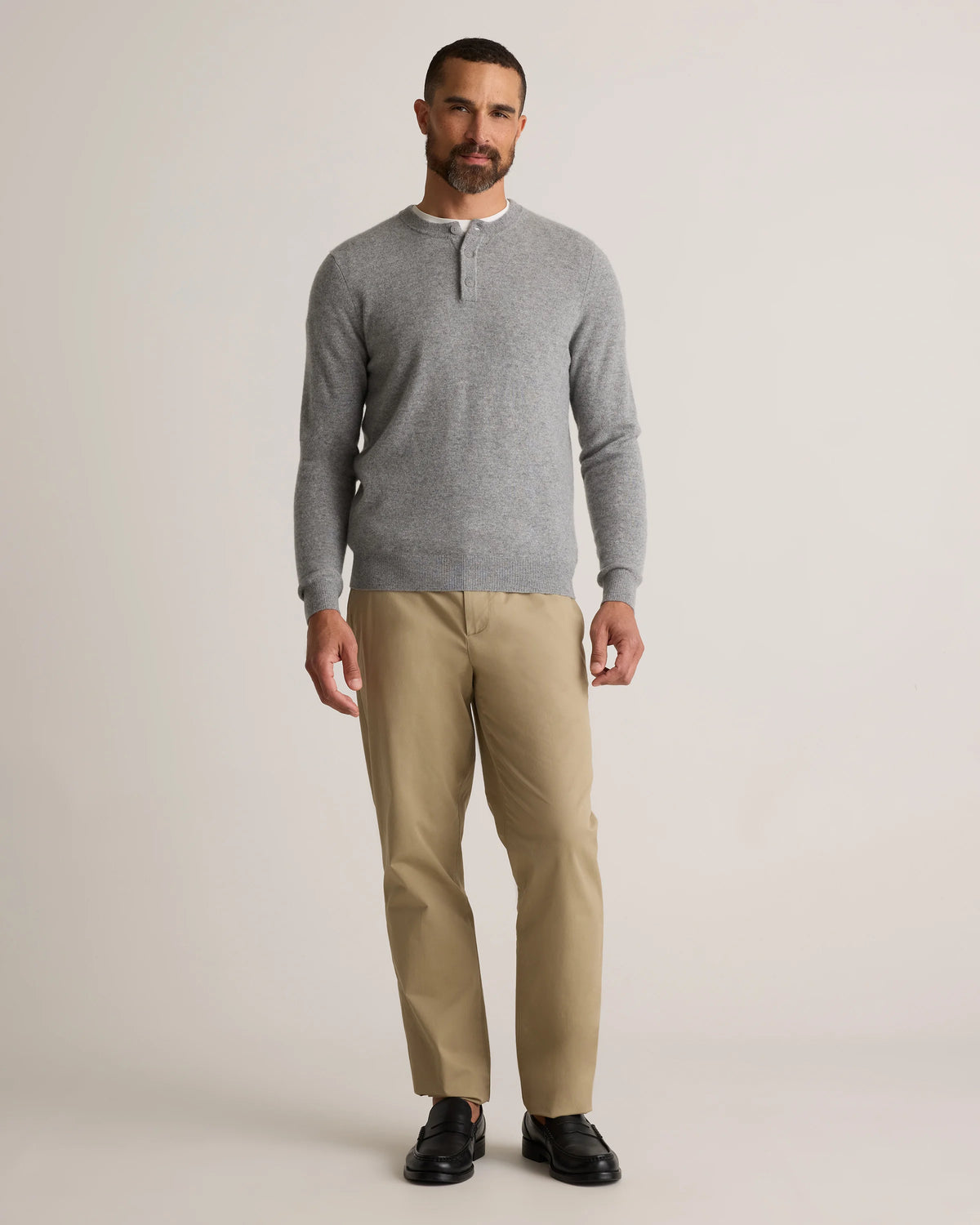 Mongolian Cashmere Henley Sweater - S / Brown