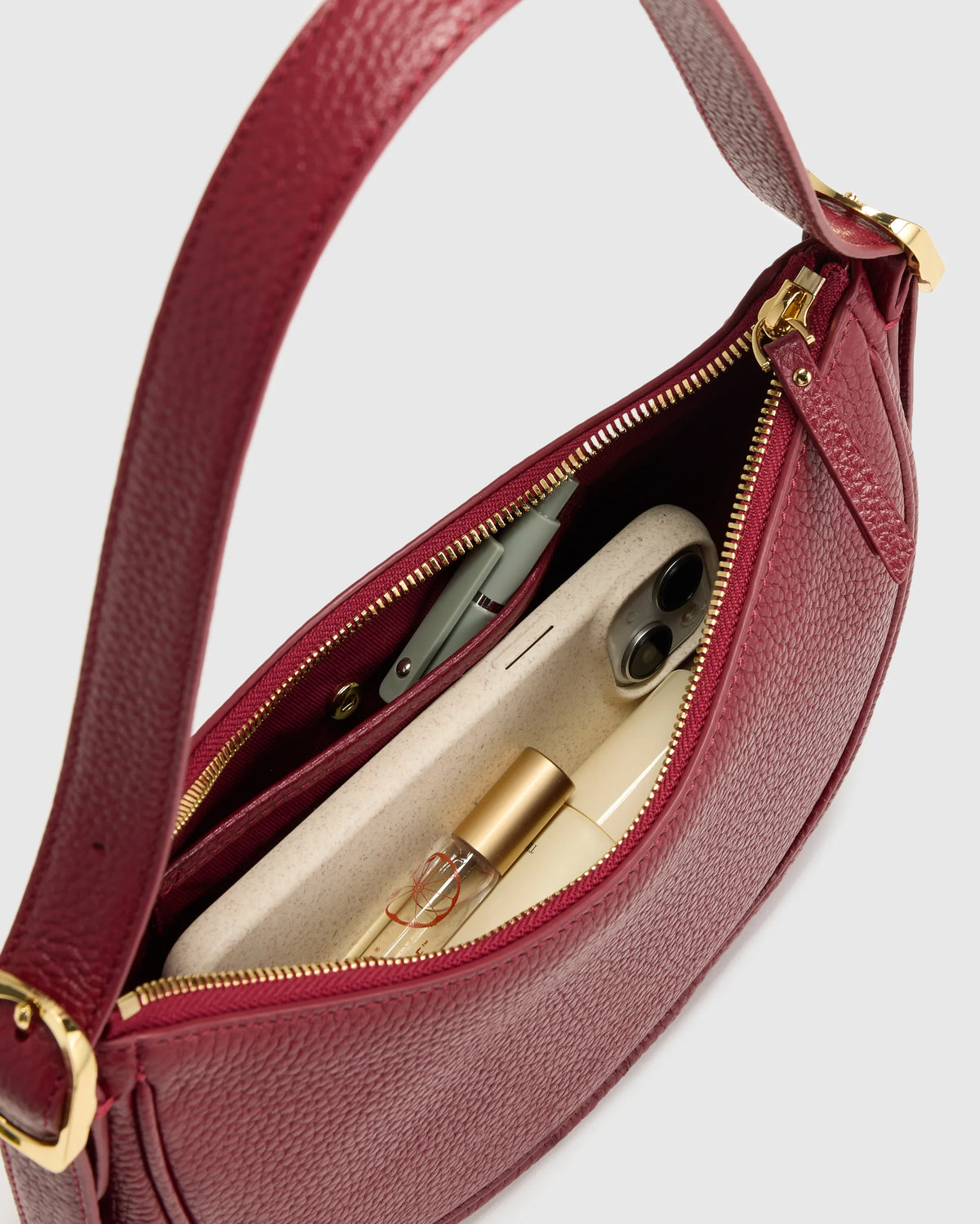 Italian Leather Mini Crescent Shoulder Bag - One Size / Espresso Brown