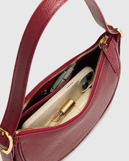 Italian Leather Mini Crescent Shoulder Bag - One Size / Espresso Brown