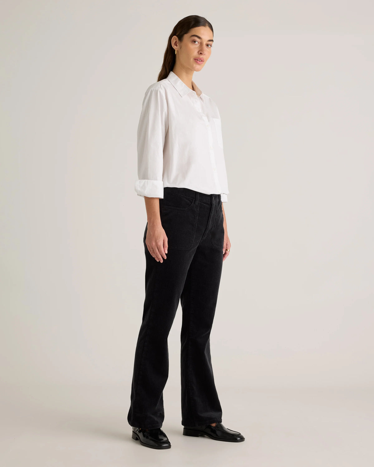 Organic Stretch Corduroy Flare Pants - 0 / Black