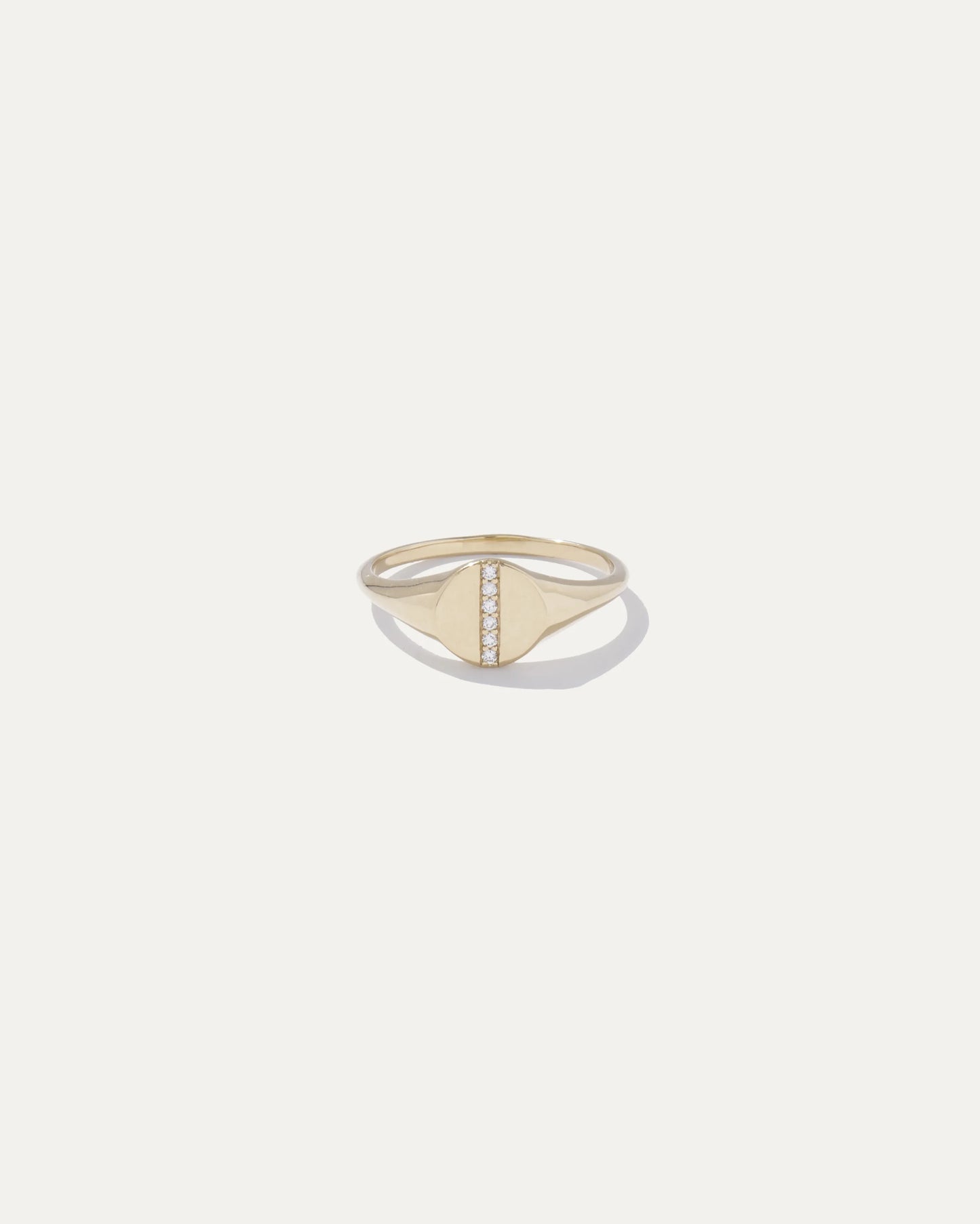 14K Gold Pave Diamond Line Round Signet Ring - 3 / Yellow Gold