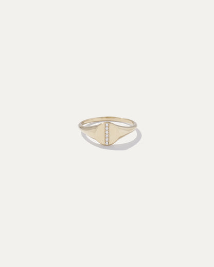 14K Gold Pave Diamond Line Round Signet Ring - 3 / Yellow Gold
