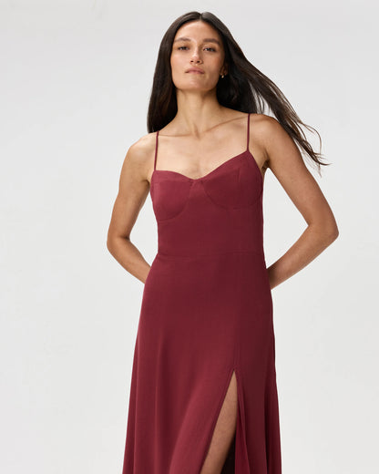 Lightweight Crepe Sweetheart Midi Dress - XS / Maroon