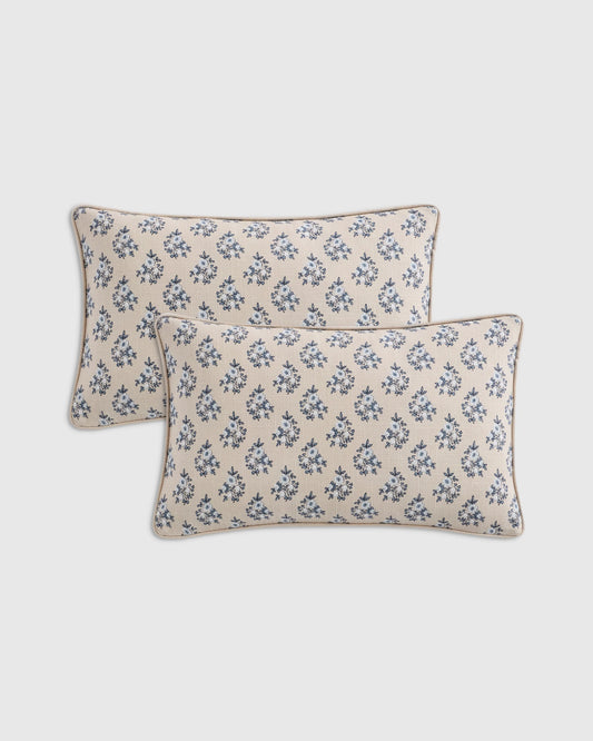 Piped Block Print Cotton Pillow Cover (Set of 2) - 12x20 / Natural