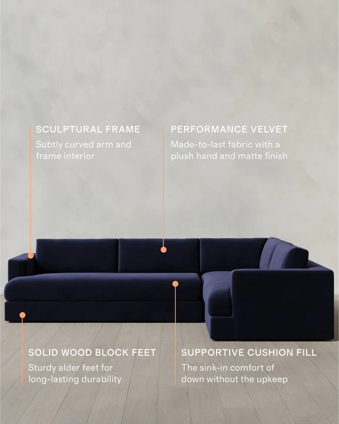 Sierra Curved Arm L Sectional in Performance Velvet - Right Arm / Sable