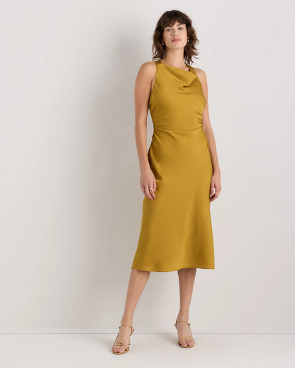 Washable Stretch Silk High Neck Midi Dress - XS / Vintage Navy Roses