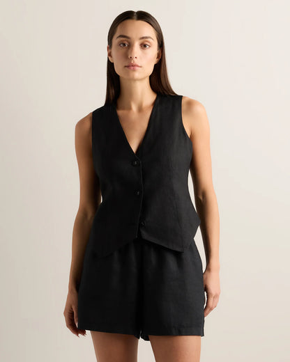 100% European Linen Vest - XS / Blue Pinstripe