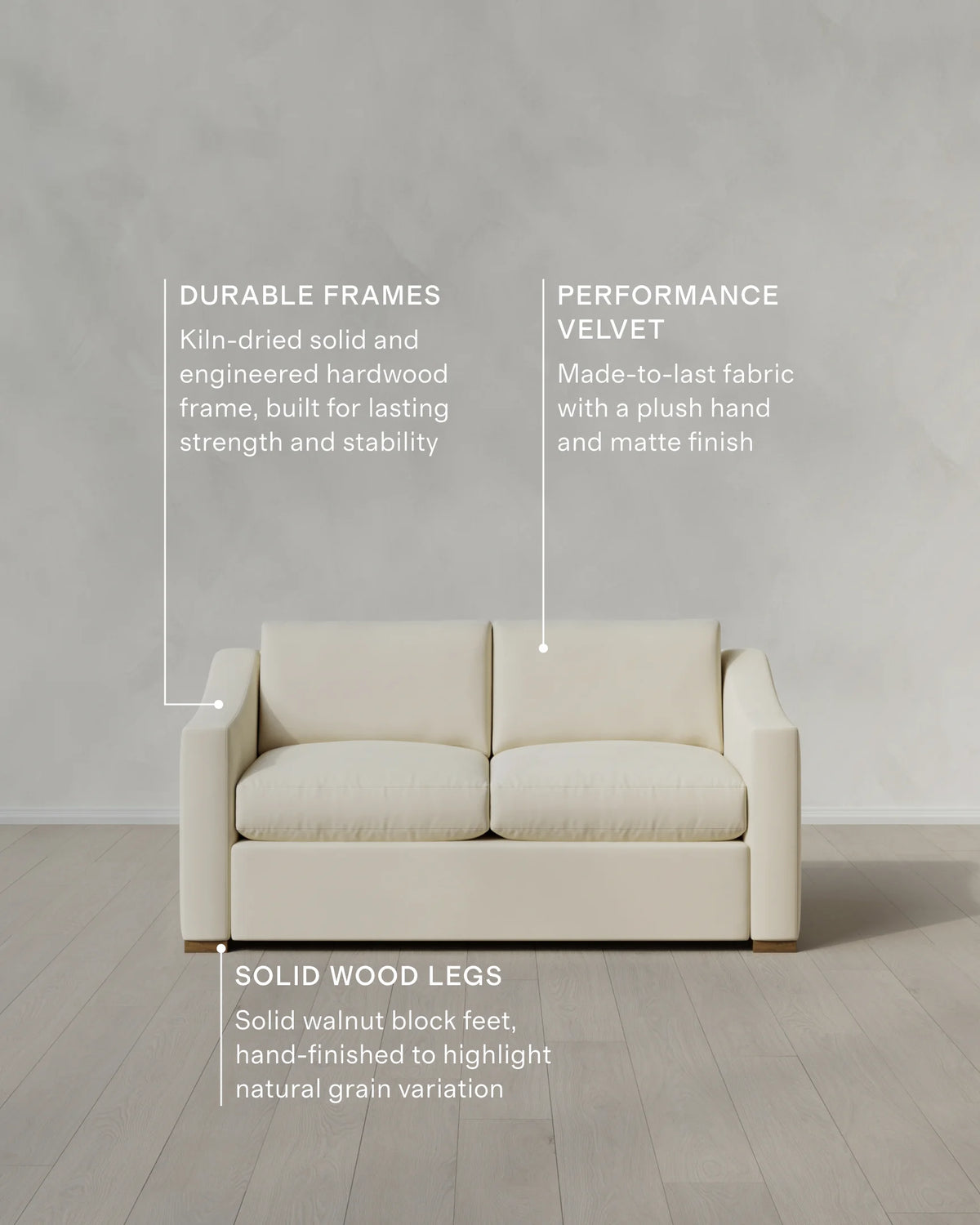 Hollis Slope Arm Sofa in Performance Velvet - 72" / Ivory