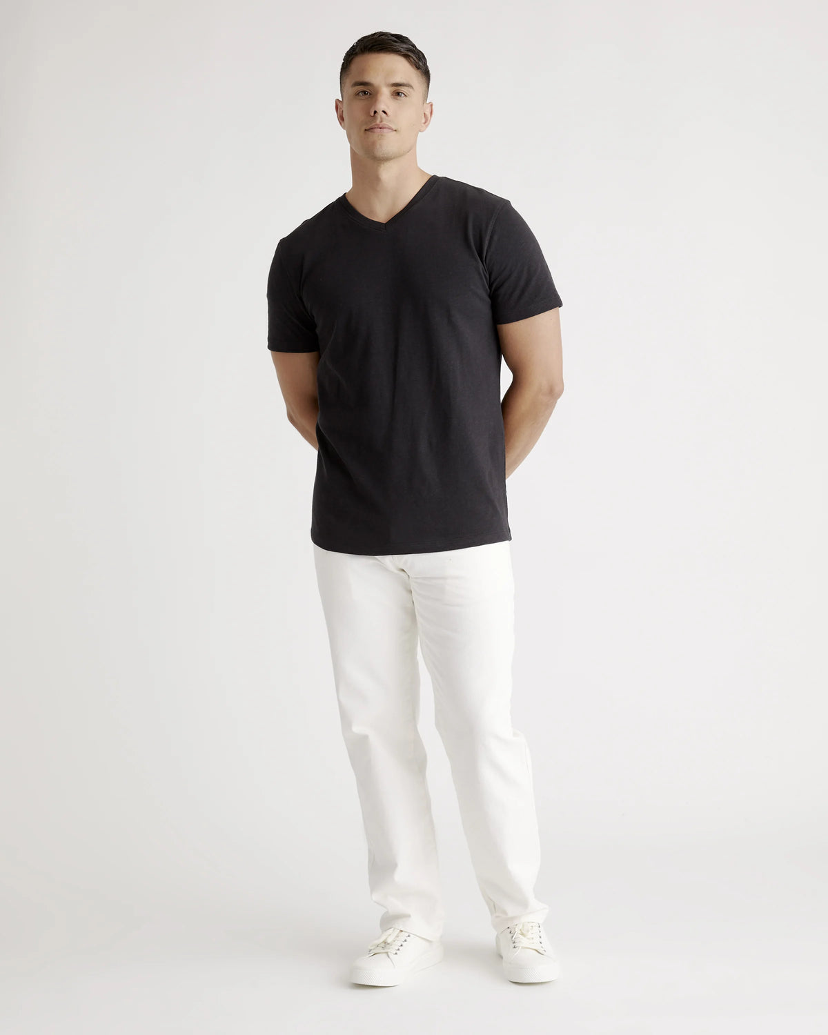 100% Organic Cotton Slub V-Neck Tee - S / Heather Grey