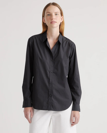 100% Organic Cotton Poplin Long Sleeve Shirt - XS / Delta Blue Double Stripe