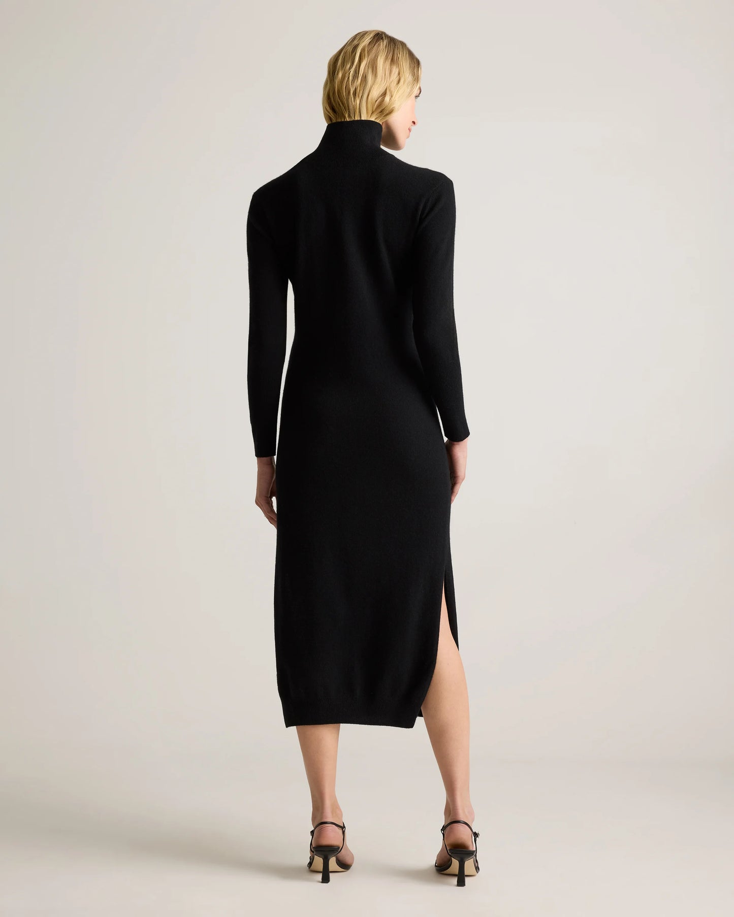 Mongolian Cashmere Turtleneck Midi Sweater Dress - XS / Charcoal