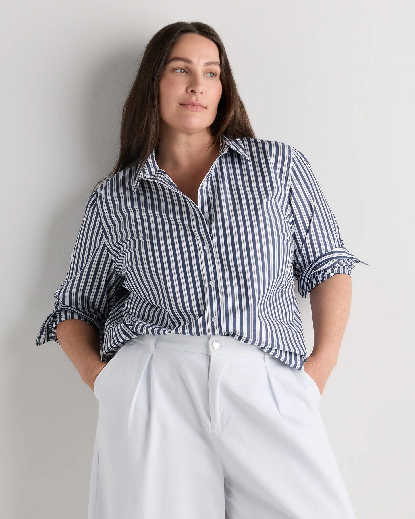100% Organic Cotton Poplin Long Sleeve Shirt - 1X / Classic White