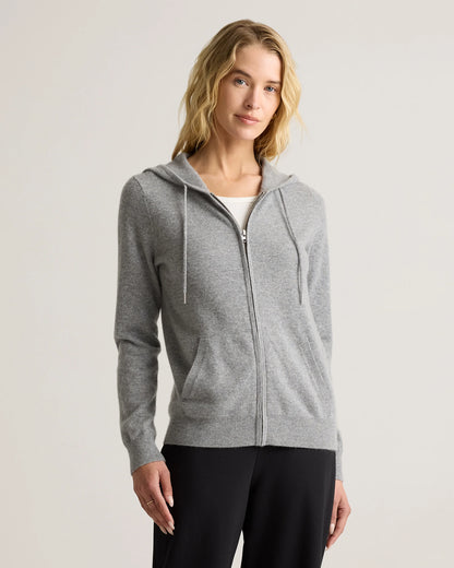 Mongolian Cashmere Full-Zip Hoodie - XS / Heather Grey
