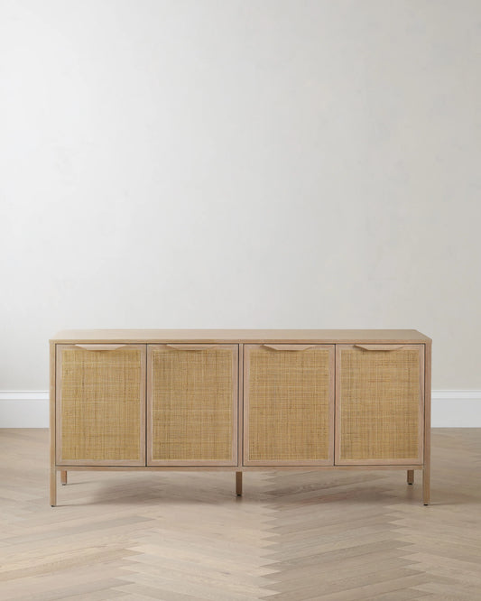 Solid Wood and Natural Rattan Sideboard - One Size / Natural