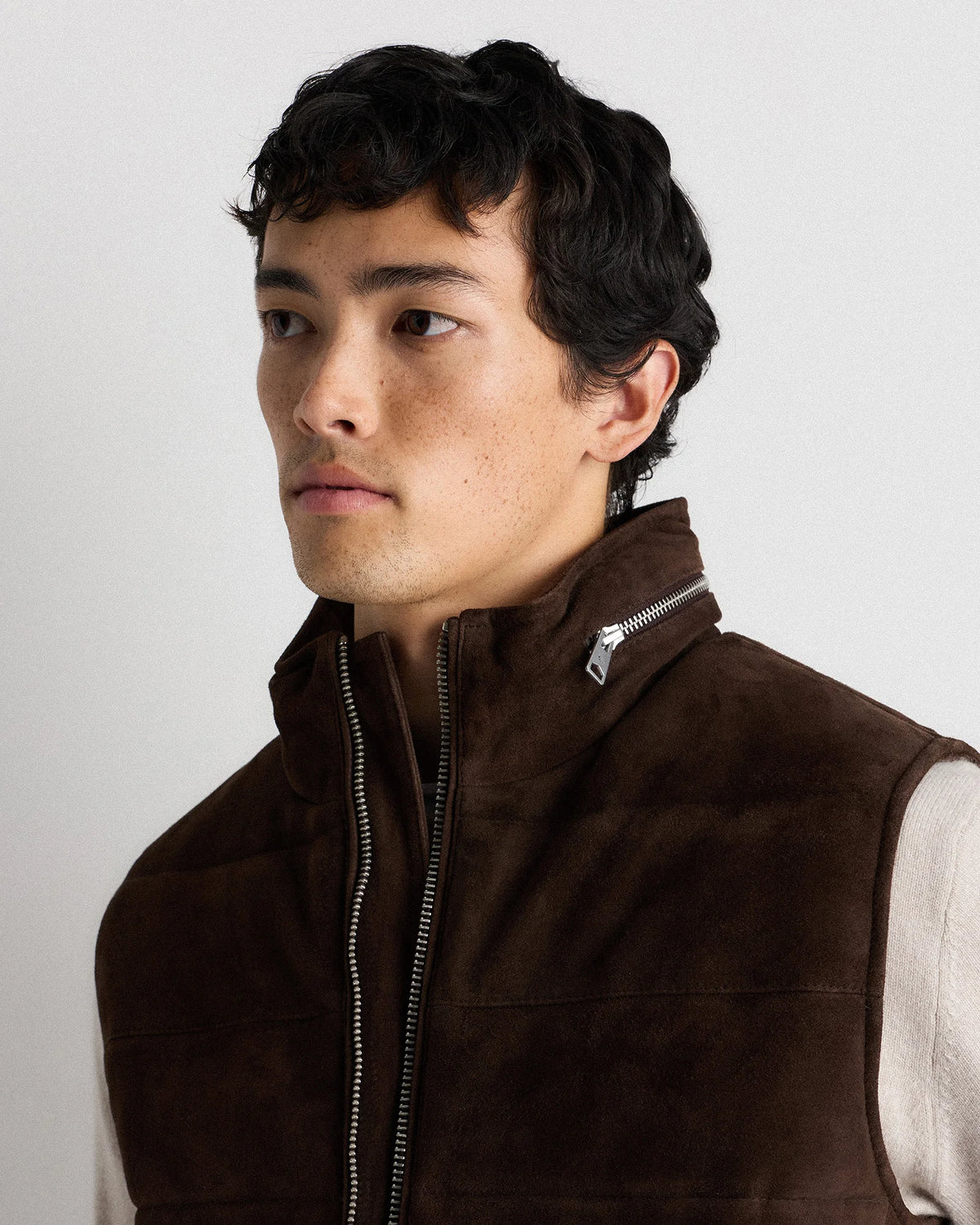 100% Suede Puffer Vest - S / Charcoal Black