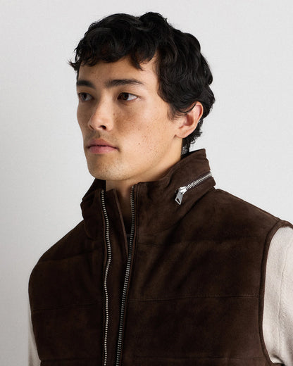 100% Suede Puffer Vest - S / Charcoal Black