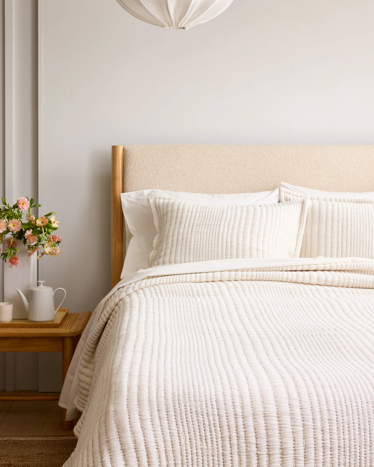 Organic Cotton Channel Stitch Coverlet Set - Twin / Coral Pink