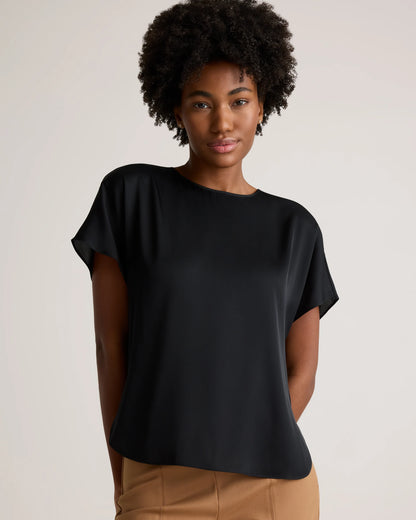 Washable Stretch Silk Split Hem Tee - XS / Ivory