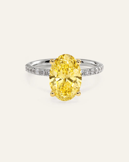 14K Gold Yellow Lab Grown Diamond Oval Pave Engagement Ring - 3ct - 4 / White Gold