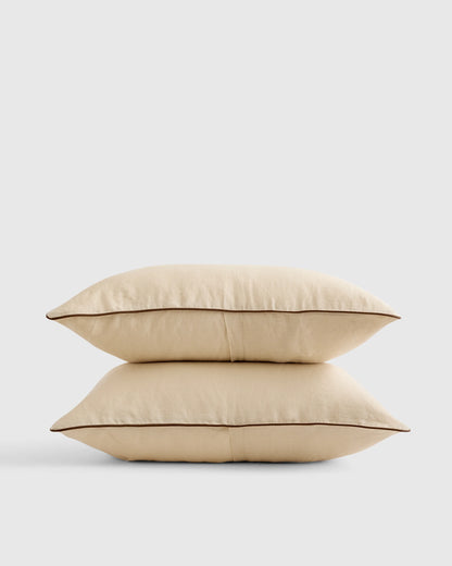 European Linen Piped Sham Set - Standard / White/Cherry