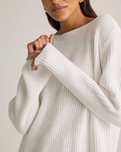 100% Organic Cotton Fisherman Boatneck Sweater - XS / Navy