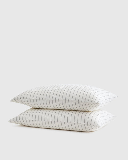 European Linen Stripe Pillowcases Set - Standard / Willowleaf/White Stripe