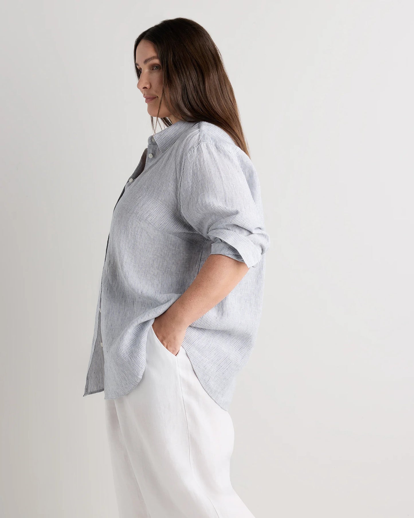 100% European Linen Long Sleeve Shirt - 1X / Flax