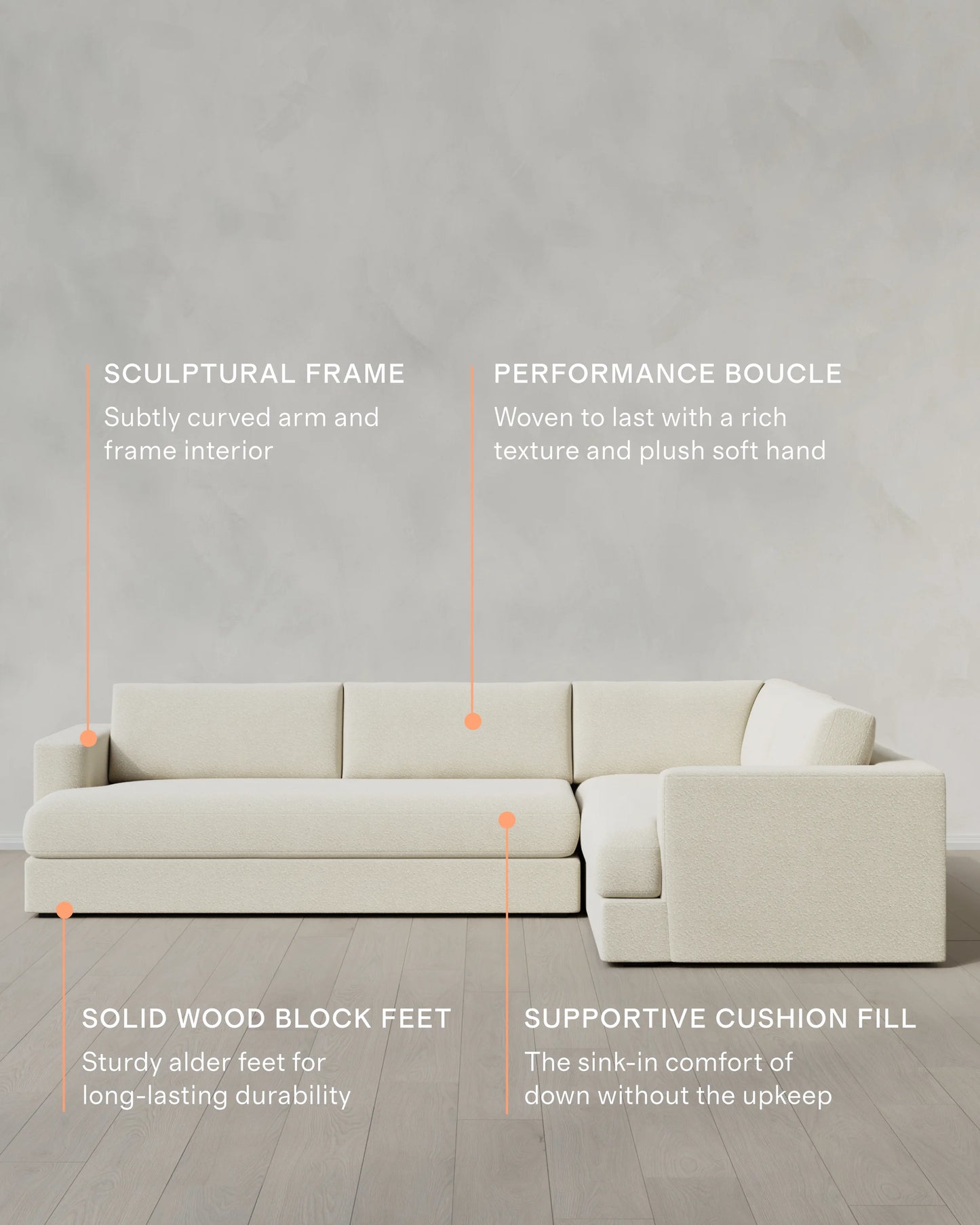 Sierra Curved Arm L Sectional in Performance Boucle - Right Arm / Mushroom