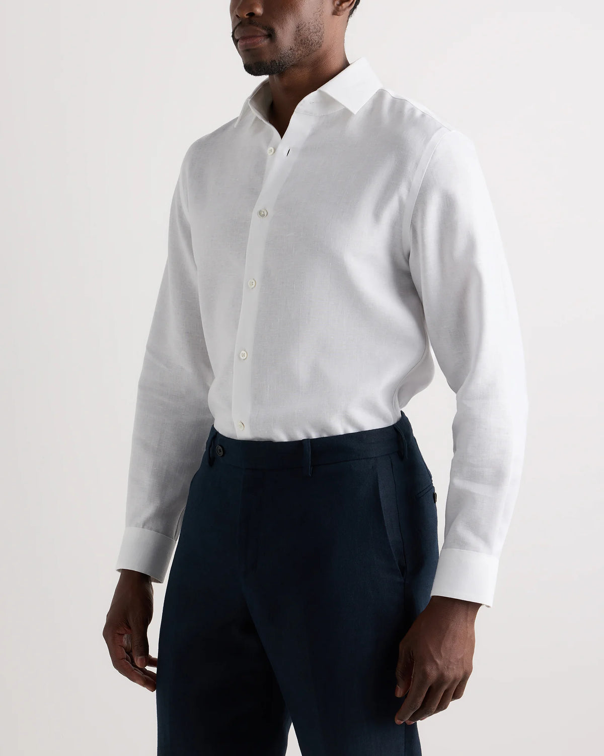 100% European Linen Wrinkle-Resistant Dress Shirt - S / Chambray Blue