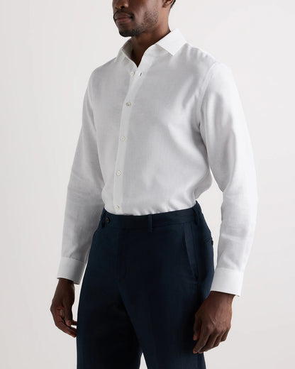 100% European Linen Wrinkle-Resistant Dress Shirt - S / Chambray Blue