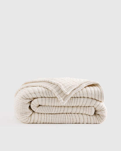 Organic Cotton Channel Stitch Coverlet - Twin / Coral Pink