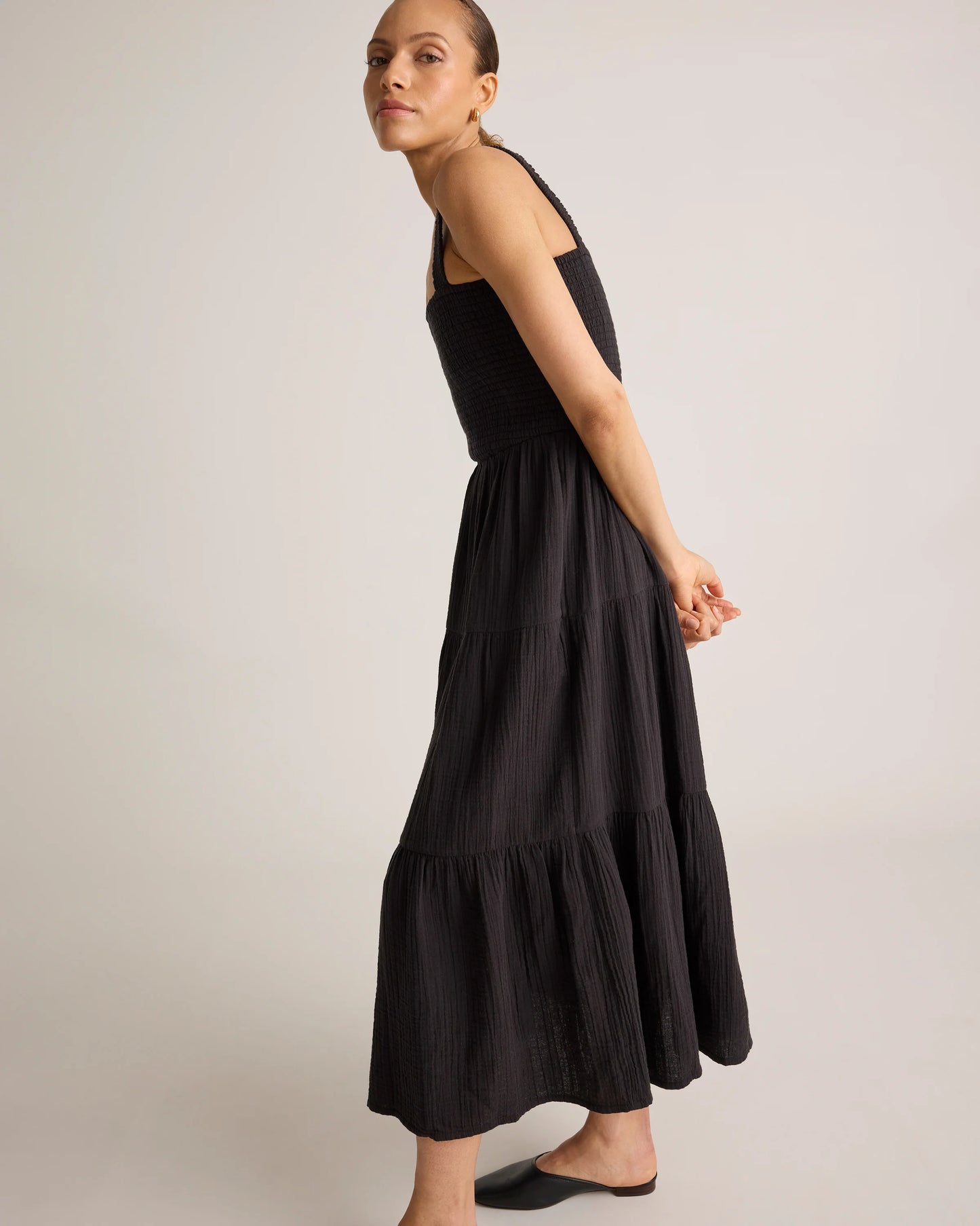 100% Organic Cotton Gauze Smocked Sleeveless Maxi Dress - XS / Ocean Breeze