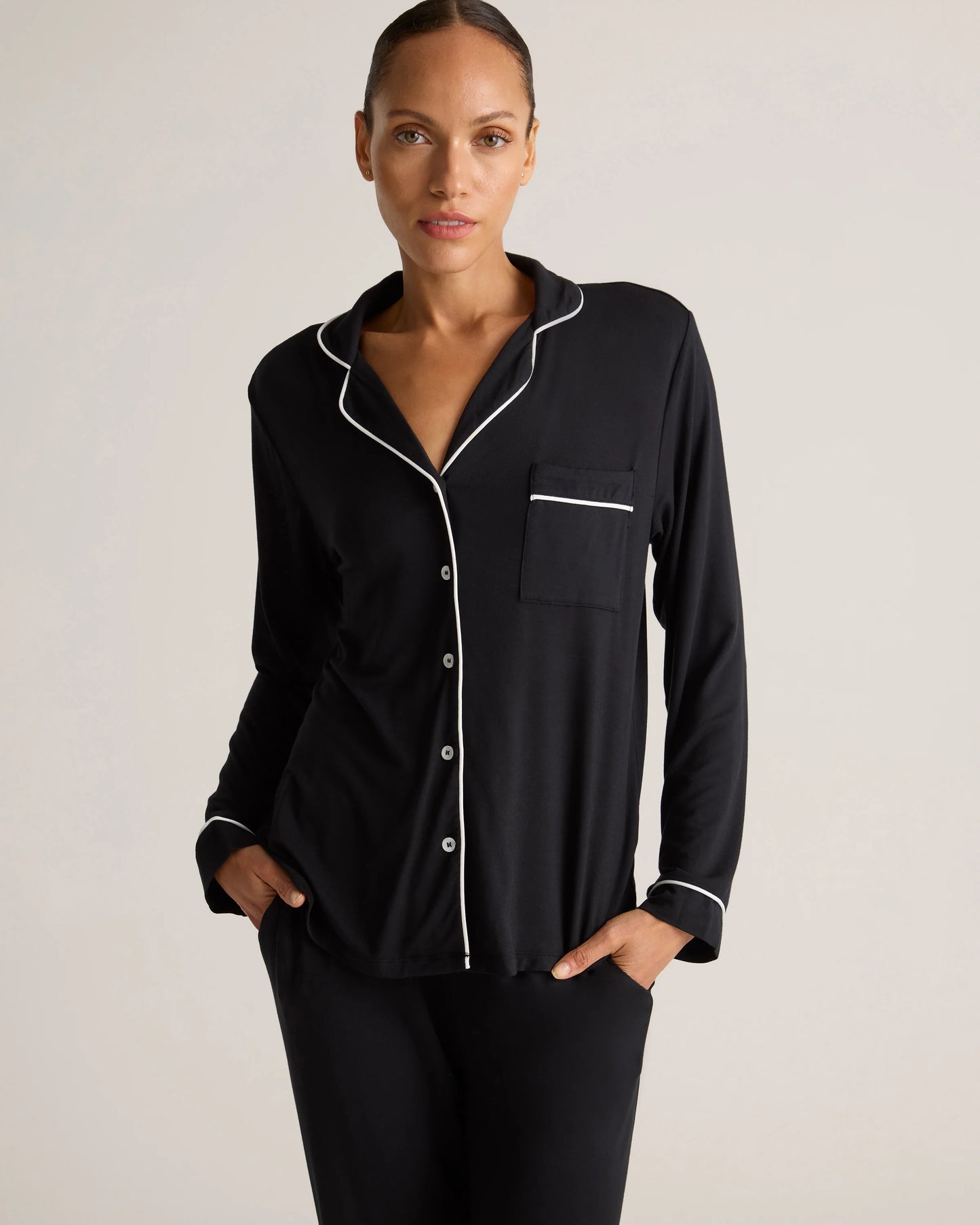 Bamboo Jersey Long Sleeve Pajama Set - XS / True Black