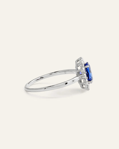 14K Gold Lab Grown Diamond and Blue Sapphire Halo Ring - 4 / Yellow Gold