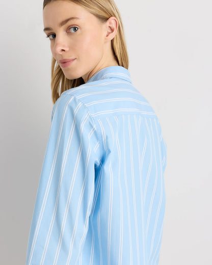 100% Organic Cotton Poplin Long Sleeve Shirt - XS / Delta Blue Double Stripe