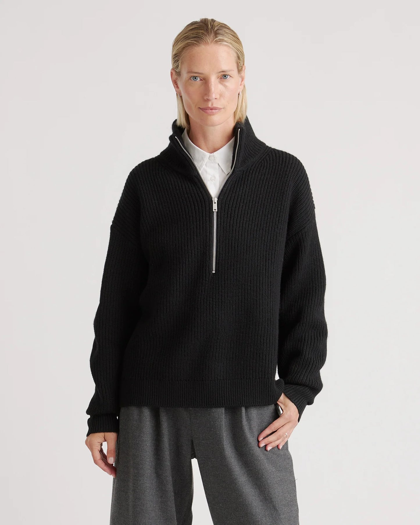Australian Merino Wool Half Zip Sweater - XS / Heather Grey