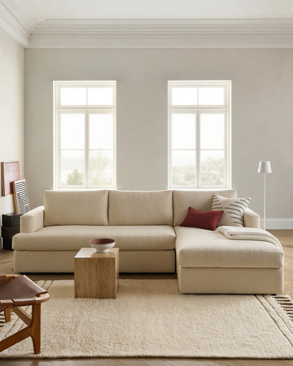 Sierra Curved Arm Chaise Sectional in Performance Boucle - Right Arm / Linen