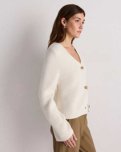 Mongolian Cashmere Structured V-Neck Cardigan - XS / Black
