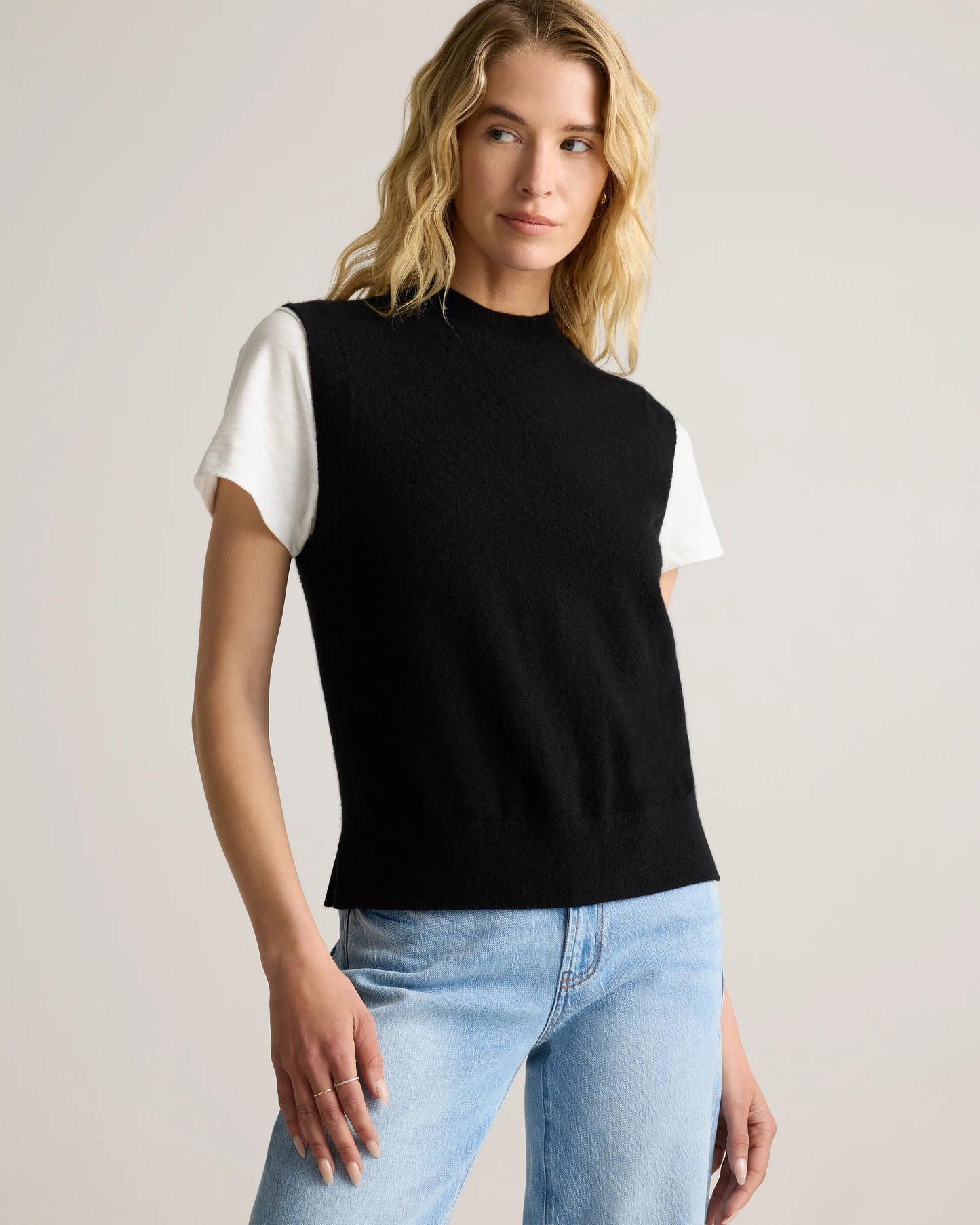 Mongolian Cashmere Mock Neck Sweater Vest - XS / Oatmeal