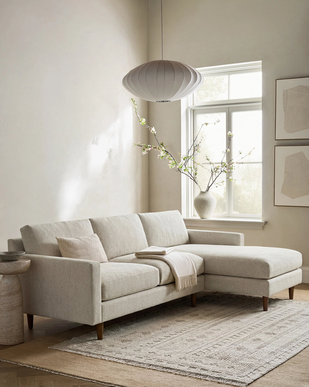 Atlas Midcentury Chaise Sectional in Performance Velvet - 106" Right Arm / Pine